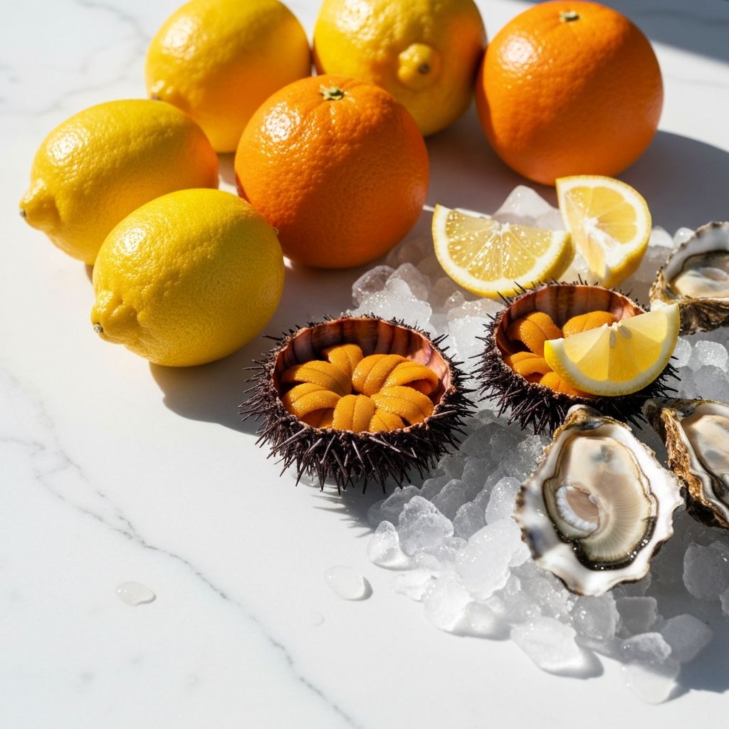 Fresh Mediterranean seafood and citrus